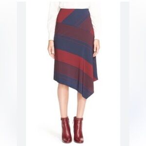 Tory Burch Blue Red Striped Asymmetric Midi Skirt Size 6